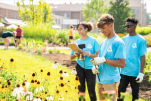 A group of young people with Groundwork Ohio River Valley at a green space